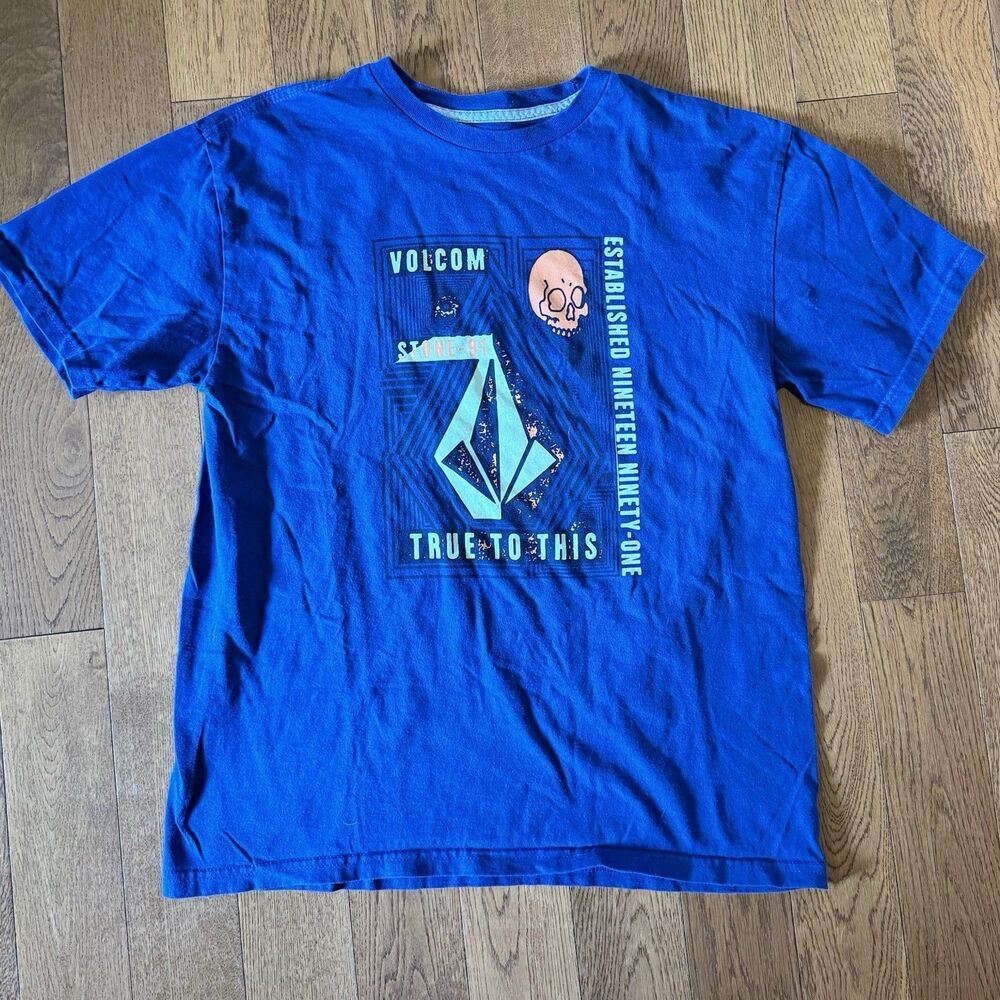 Volcom T Shirt Youth Boys Blue Graphic Print Short‎ Sleeve Tee Size XL 16